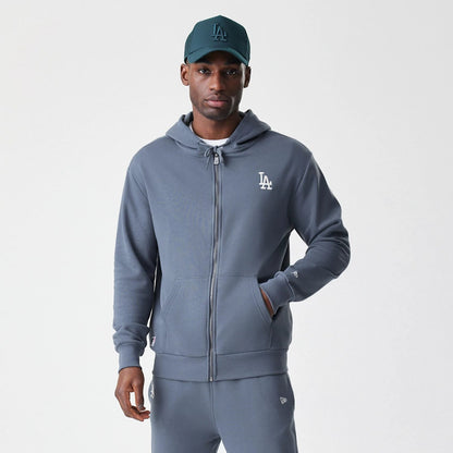 The Male model is wearing LA Dodgers MLB Midi League Essential Dark Grey Full Zip Hoodie 7