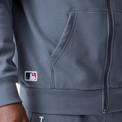 The Male model is wearing LA Dodgers MLB Midi League Essential Dark Grey Full Zip Hoodie 5