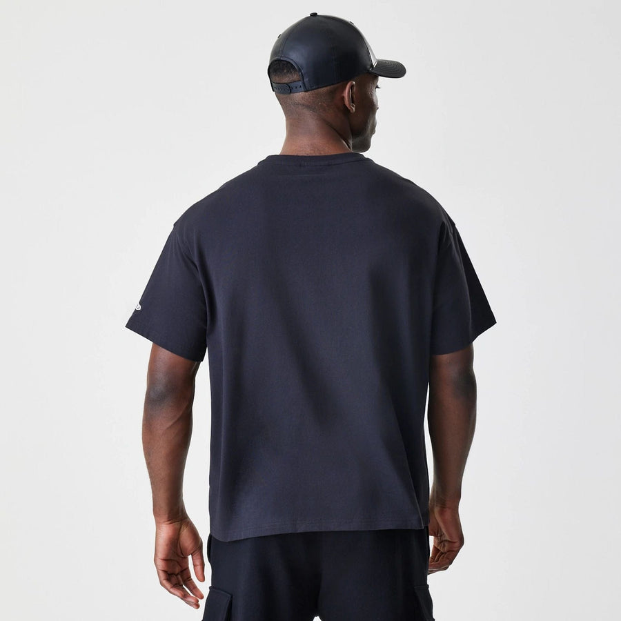 The Male model is wearing LA Lakers NBA Outline Graphic Navy Oversized T-Shirt  2