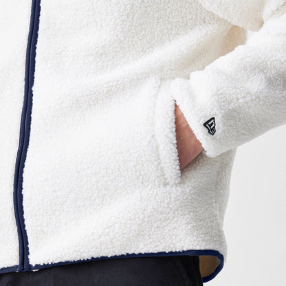 The Male model is wearing New York Yankees MLB Open White Hooded Sherpa Jacket  7