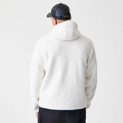 The Male model is wearing New York Yankees MLB Open White Hooded Sherpa Jacket 2