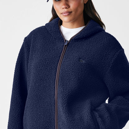 The Male model is wearing  New Era Navy Hooded Sherpa Jacket 6