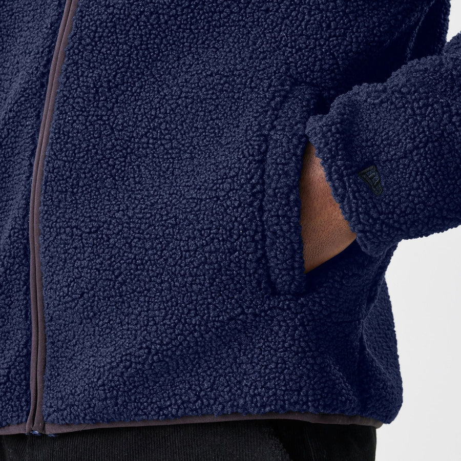 The Male model is wearing  New Era Navy Hooded Sherpa Jacket  7