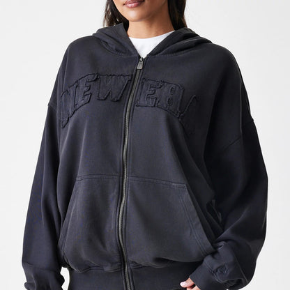 The Male model is wearing  New Era Washed Black Oversized Full Zip Hoodie 6