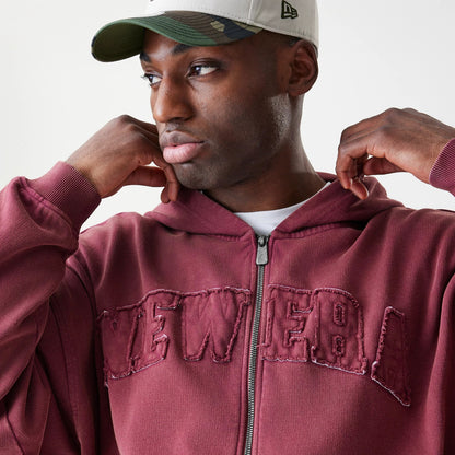 The Male model is wearing  New Era Washed Dark Red Oversized Full Zip Hoodie 5