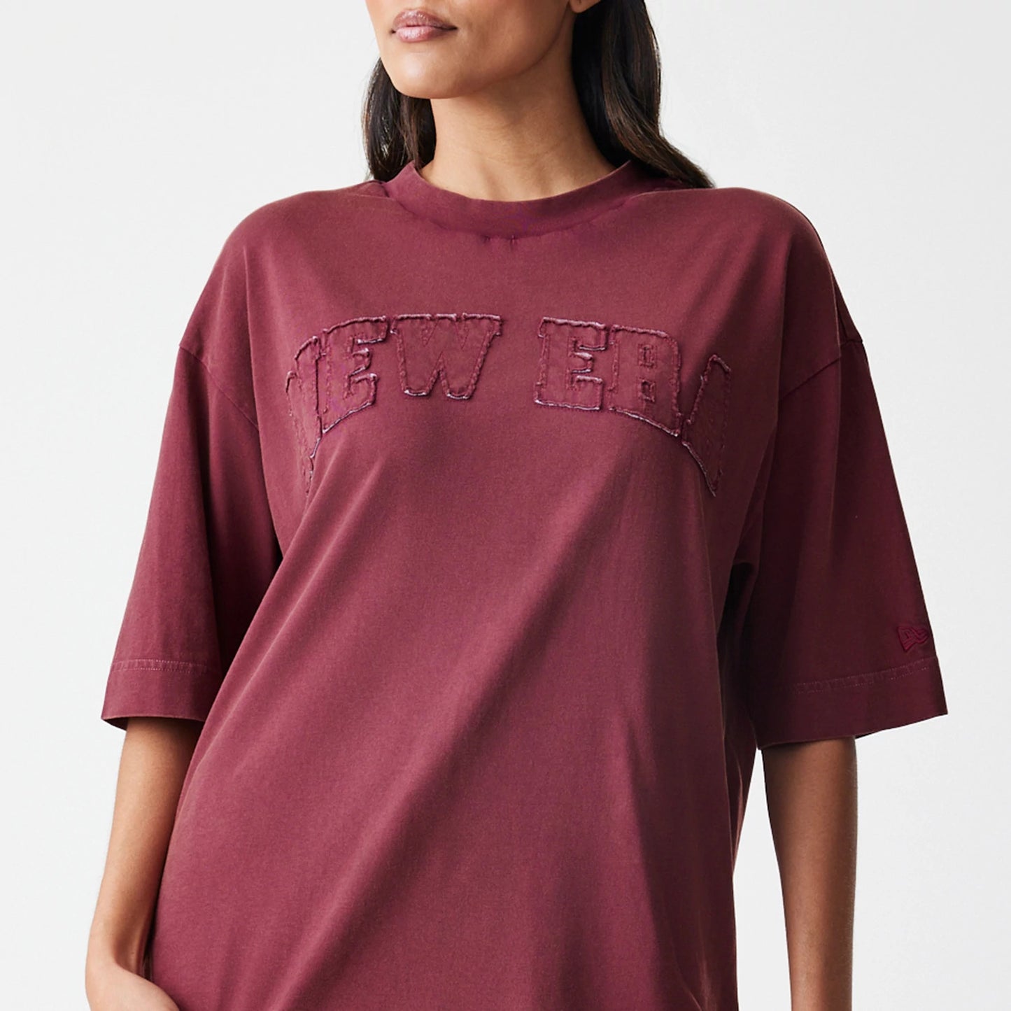 The Male model is wearing  New Era Washed Dark Red Oversized T-Shirt 6
