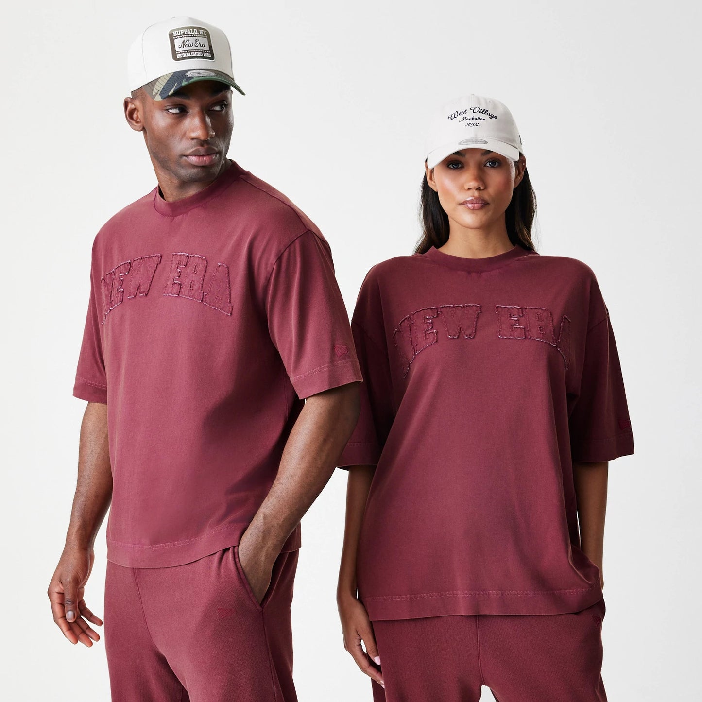 The Male model is wearing  New Era Washed Dark Red Oversized T-Shirt 1
