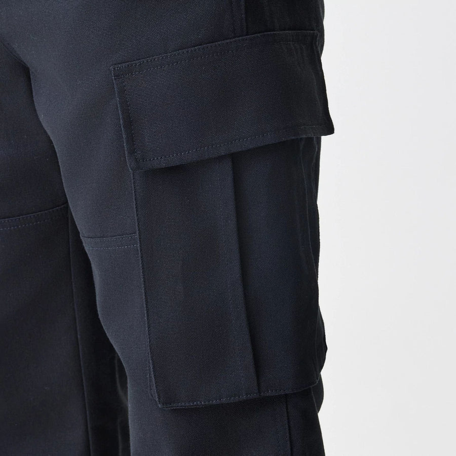 The Male model is wearing  New Era Cargo Black Straight Leg Trousers  4