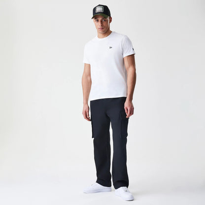 The Male model is wearing  New Era Cargo Black Straight Leg Trousers 8