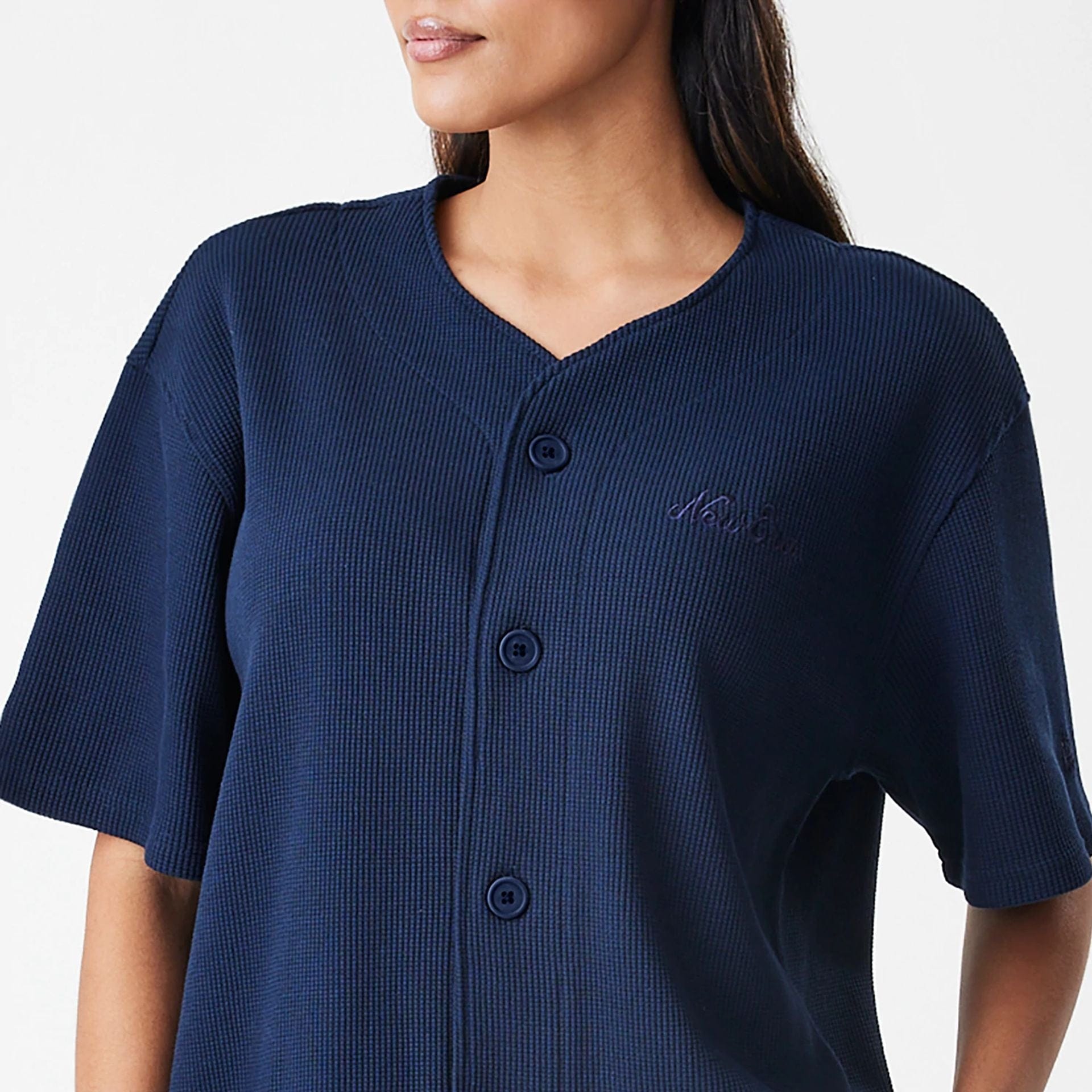 The Male model is wearing  New Era Waffle Navy Jersey  6