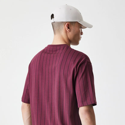 The Male model is wearing  New Era Pinstripe Dark Red Oversized T-Shirt  7