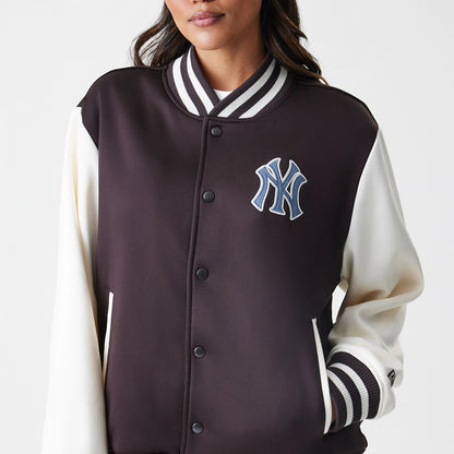 The Male model is wearing New York Yankees MLB Dark Brown Varsity Jacket 6