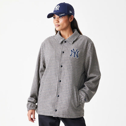 The Male model is wearing New York Yankees MLB Check Brown Jacket 4