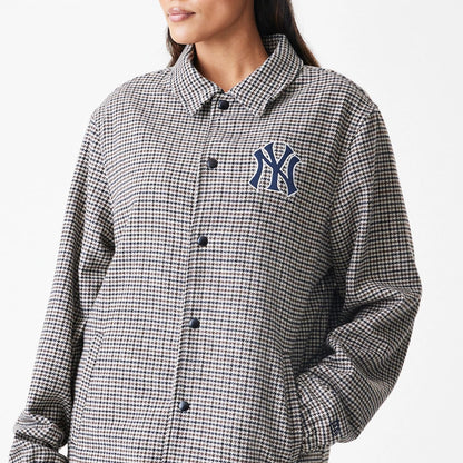 The Male model is wearing New York Yankees MLB Check Brown Jacket 6