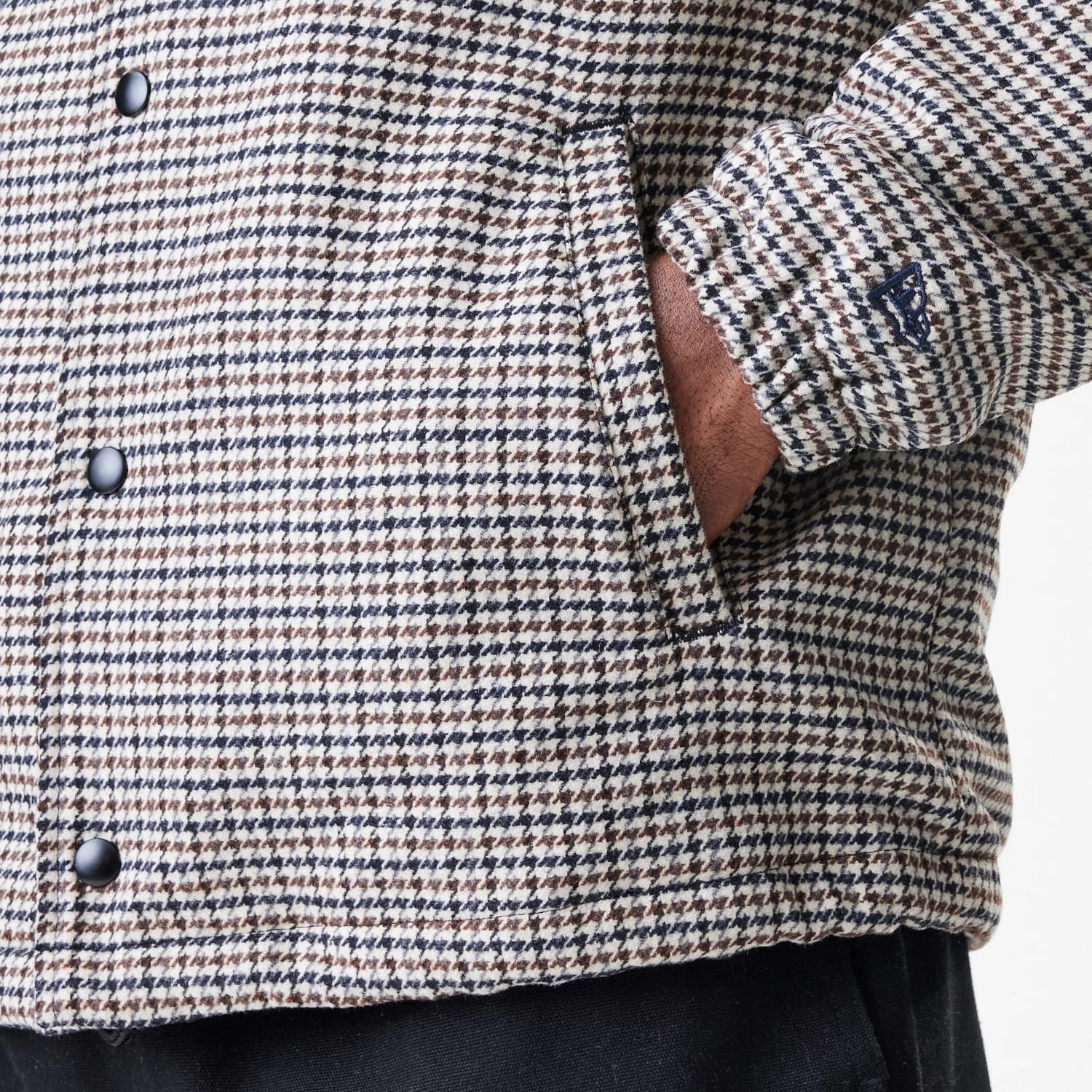 The Male model is wearing New York Yankees MLB Check Brown Jacket 7