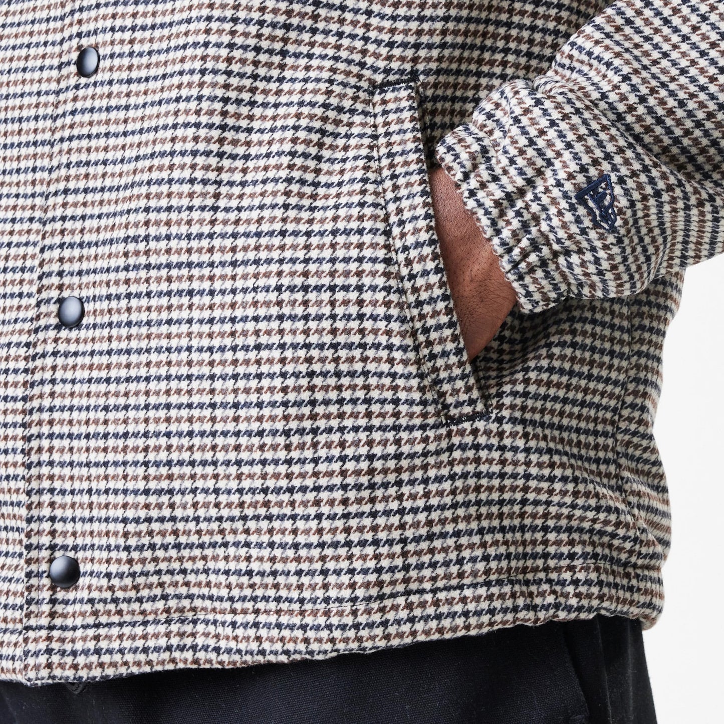 The Male model is wearing New York Yankees MLB Check Brown Jacket 7