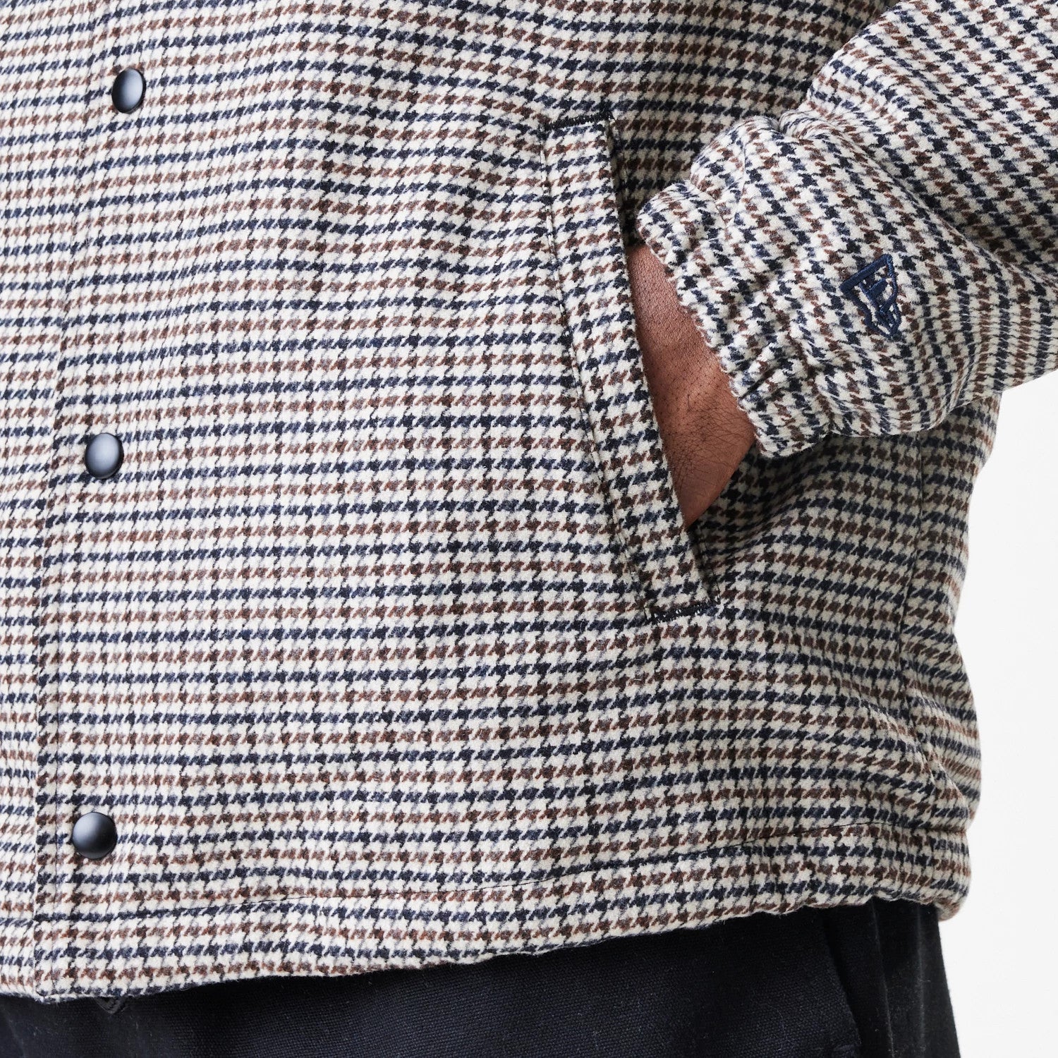 The Male model is wearing New York Yankees MLB Check Brown Jacket 7