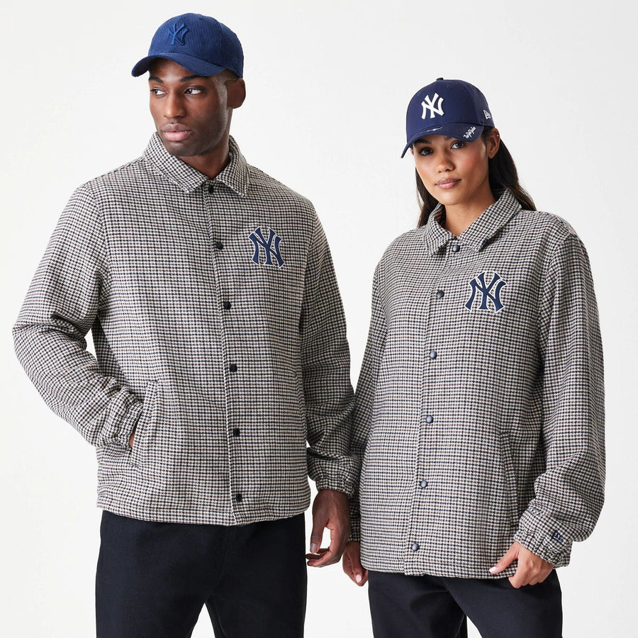 The Male model is wearing New York Yankees MLB Check Brown Jacket  1
