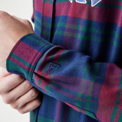 The Male model is wearing New York Yankees MLB Check Navy Long Sleeve Shirt 5