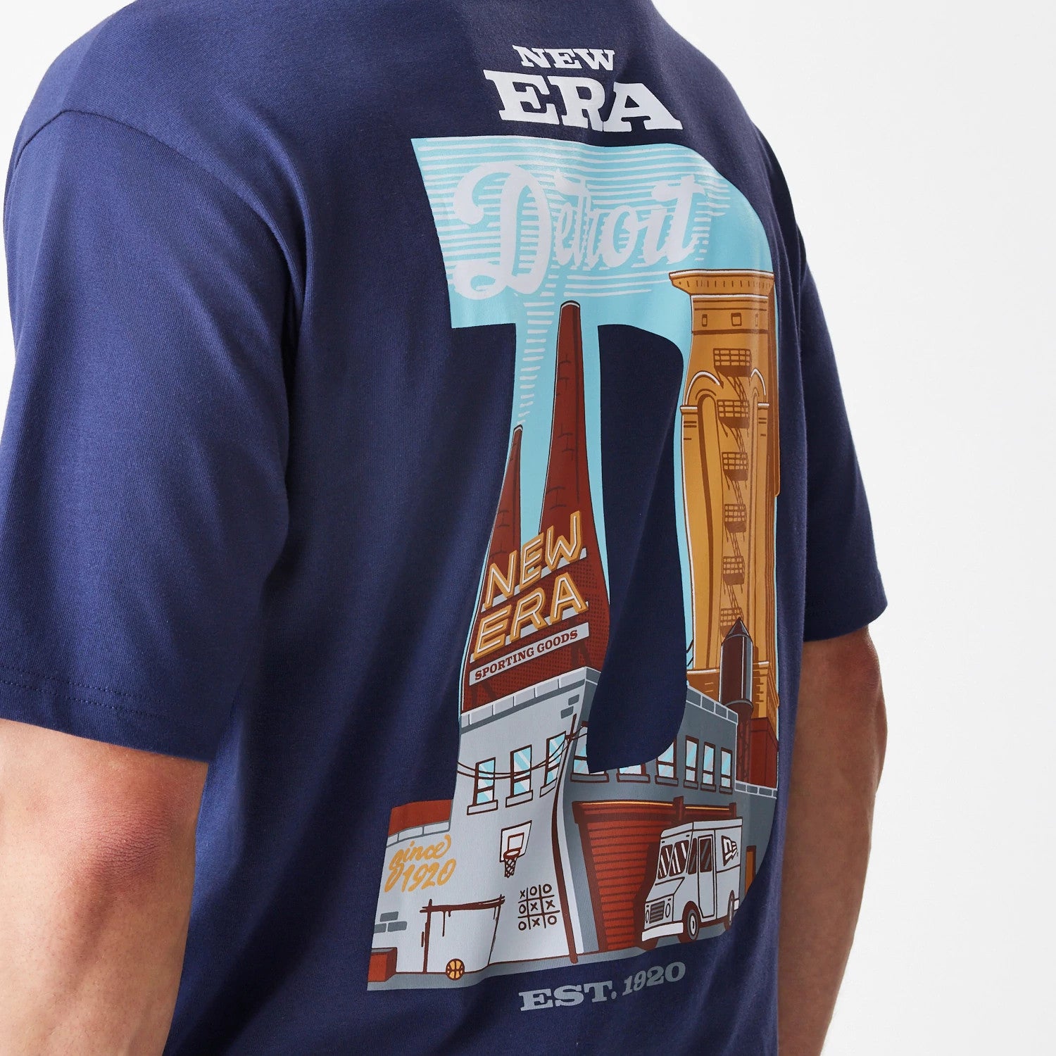 The Male model is wearing  New Era Location Navy Oversized T-Shirt 6
