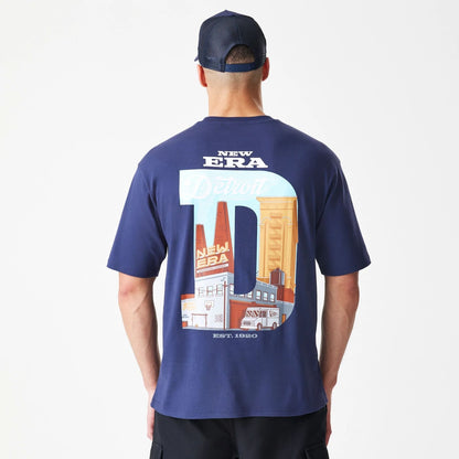 The Male model is wearing  New Era Location Navy Oversized T-Shirt 2