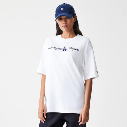 The Male model is wearing LA Dodgers MLB Script White Oversized T-Shirt 4