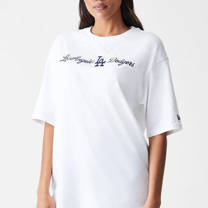 The Male model is wearing LA Dodgers MLB Script White Oversized T-Shirt 7