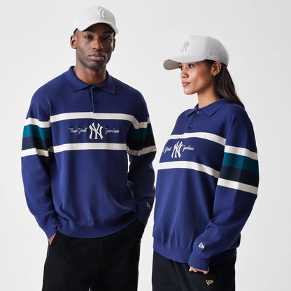 The Male model is wearing New York Yankees MLB Knit Navy Rugby Shirt  1