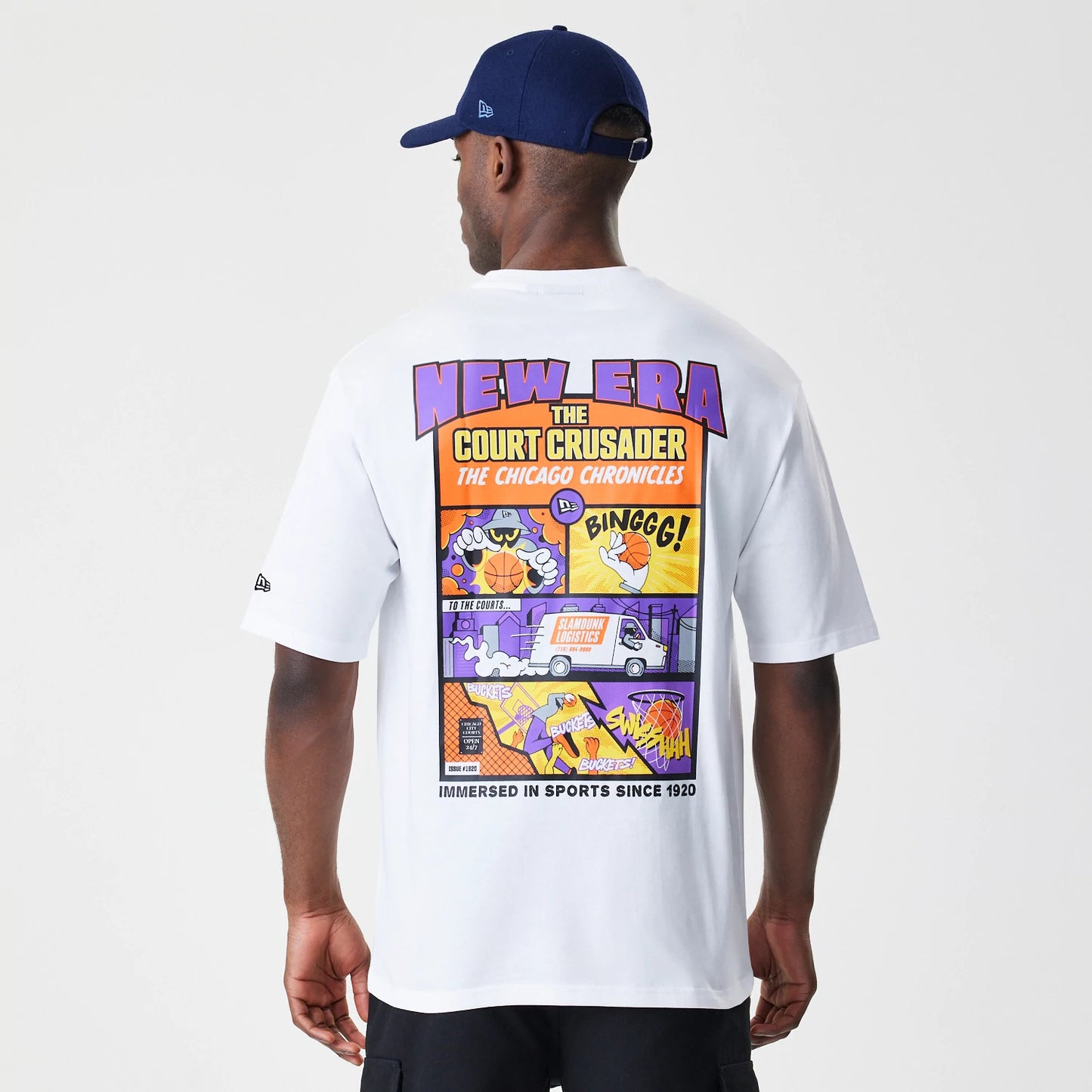 The Male model is wearing  New Era Location White Oversized T-Shirt 2