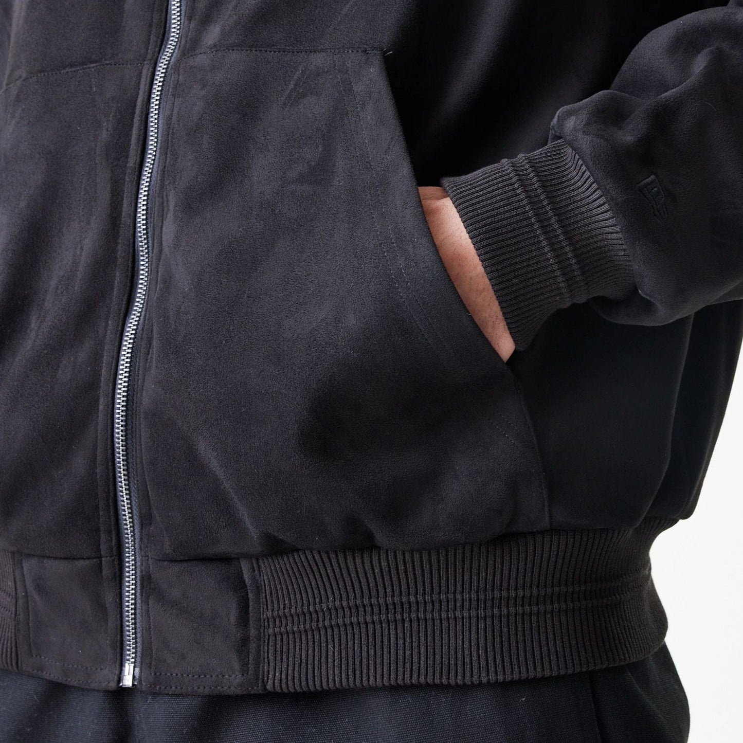 The Male model is wearing LA Lakers NBA Suede Black Hooded Jacket 7