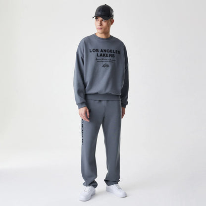 The Male model is wearing LA Lakers NBA Linear Dark Grey Crew Neck Sweater 8