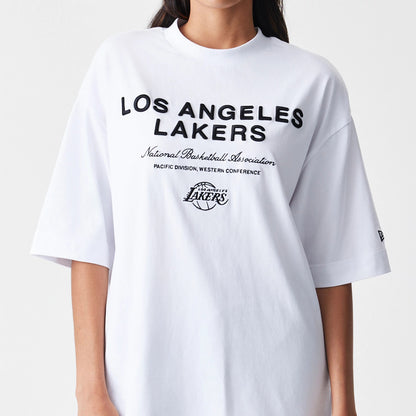 The Male model is wearing LA Lakers NBA Linear White T-Shirt 6