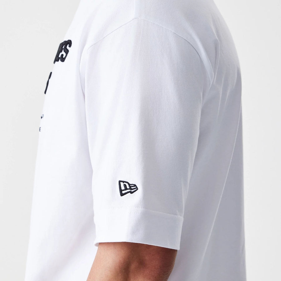 The Male model is wearing LA Lakers NBA Linear White T-Shirt  7