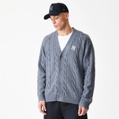 The Male model is wearing New York Yankees MLB Cable Knit Dark Grey Cardigan 3