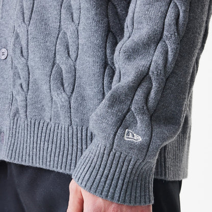 The Male model is wearing New York Yankees MLB Cable Knit Dark Grey Cardigan 7