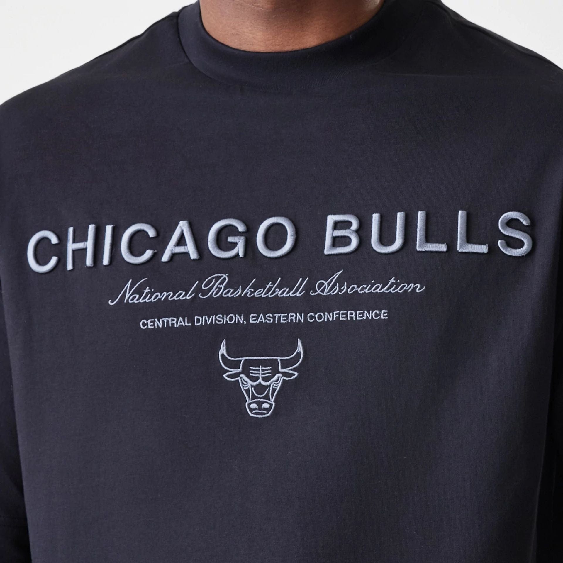 The Male model is wearing Chicago Bulls NBA Linear Black T-Shirt  5