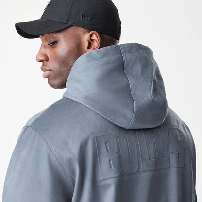 The Male model is wearing Chicago Bulls NBA Suede Dark Grey Jacket 8