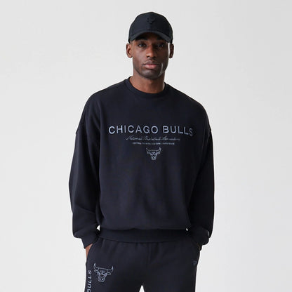 The Male model is wearing Chicago Bulls NBA Linear Black Crew Neck Sweater  3