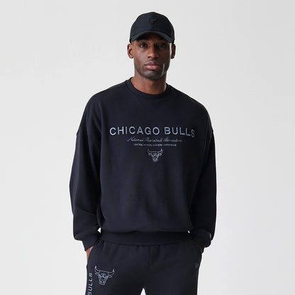 The Male model is wearing Chicago Bulls NBA Linear Black Crew Neck Sweater 3