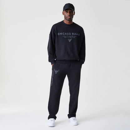 The Male model is wearing Chicago Bulls NBA Linear Black Crew Neck Sweater  8