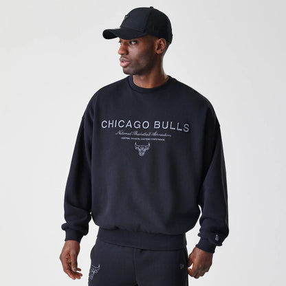 The Male model is wearing Chicago Bulls NBA Linear Black Crew Neck Sweater  1