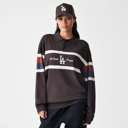 The Male model is wearing LA Dodgers MLB Knit Brown Rugby Shirt 4