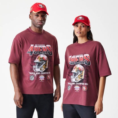 The Male model is wearing San Francisco 49ers NFL Washed Boxy Dark Red Oversized T-Shirt  1