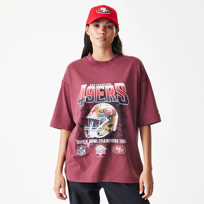 The Male model is wearing San Francisco 49ers NFL Washed Boxy Dark Red Oversized T-Shirt 4