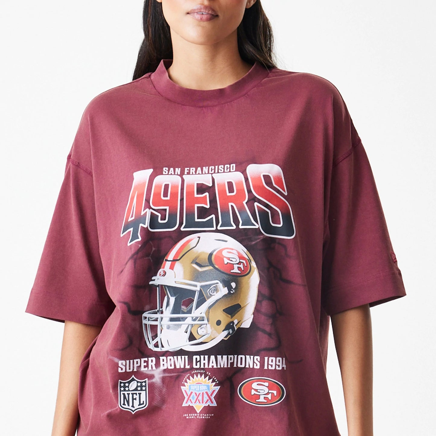 The Male model is wearing San Francisco 49ers NFL Washed Boxy Dark Red Oversized T-Shirt 6
