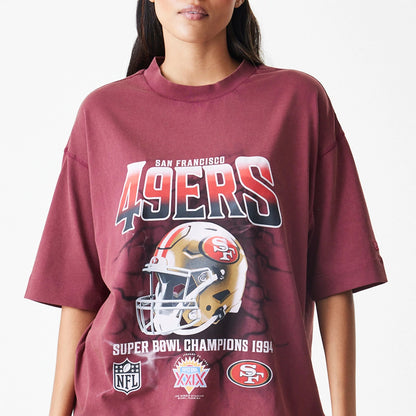 The Male model is wearing San Francisco 49ers NFL Washed Boxy Dark Red Oversized T-Shirt 6