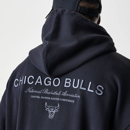 The Male model is wearing Chicago Bulls NBA Linear Black Oversized Full Zip Hoodie 7