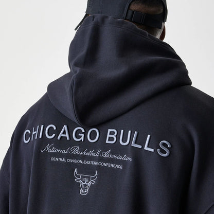 The Male model is wearing Chicago Bulls NBA Linear Black Oversized Full Zip Hoodie  7