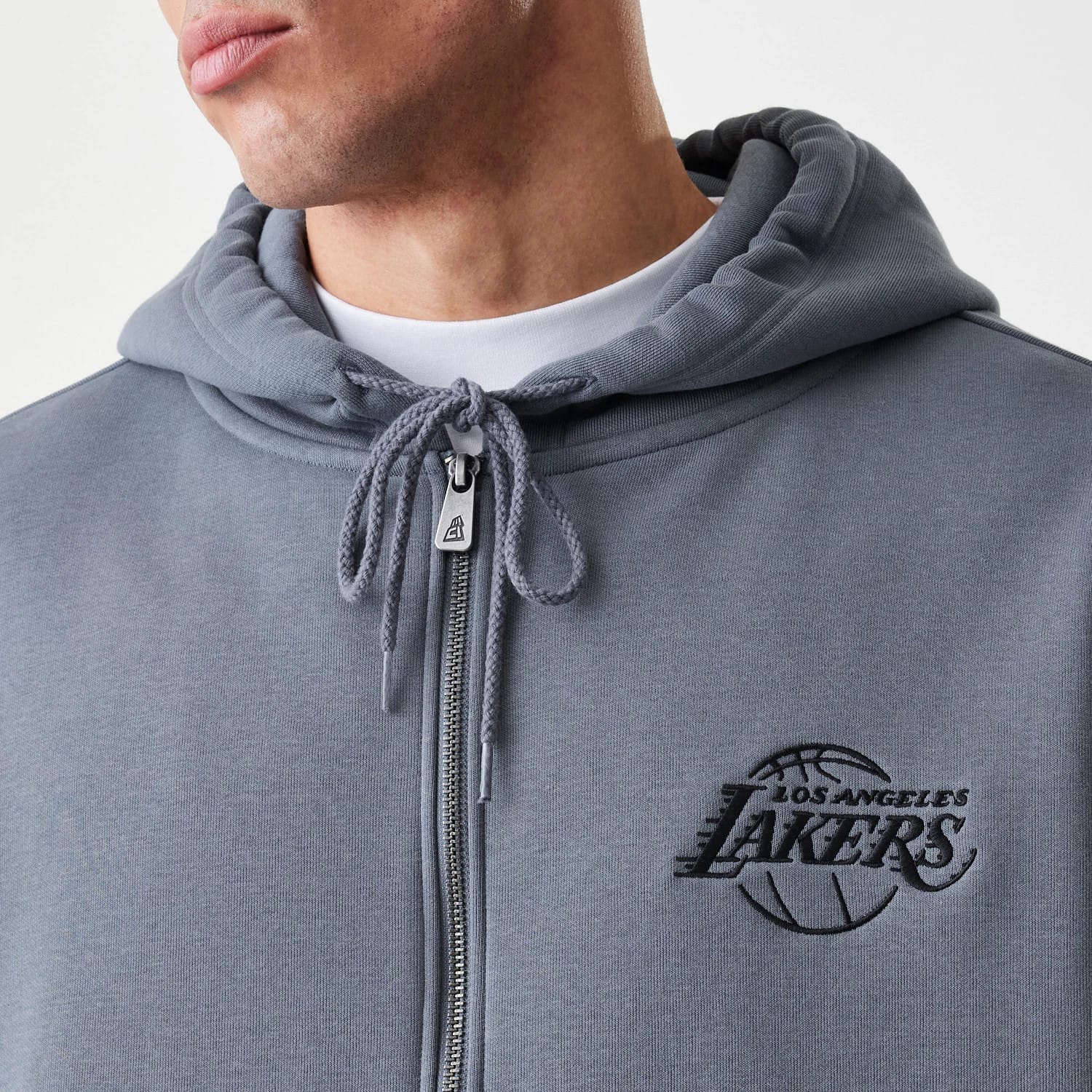 The Male model is wearing LA Lakers NBA Linear Dark Grey Oversized Full Zip Hoodie 6
