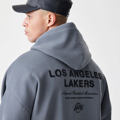 The Male model is wearing LA Lakers NBA Linear Dark Grey Oversized Full Zip Hoodie 5